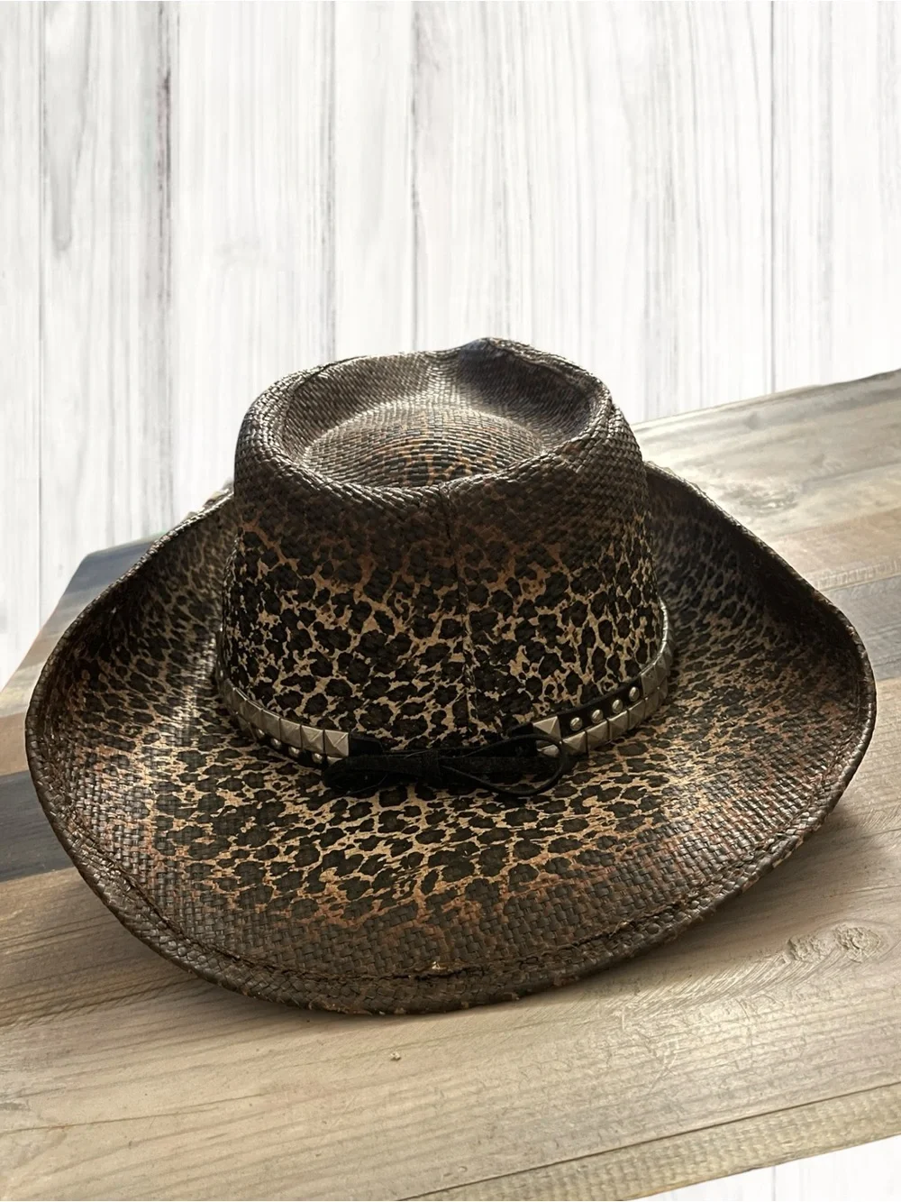 Kenny K. Studded Leopard Print Western Cowboy Hat – Size M